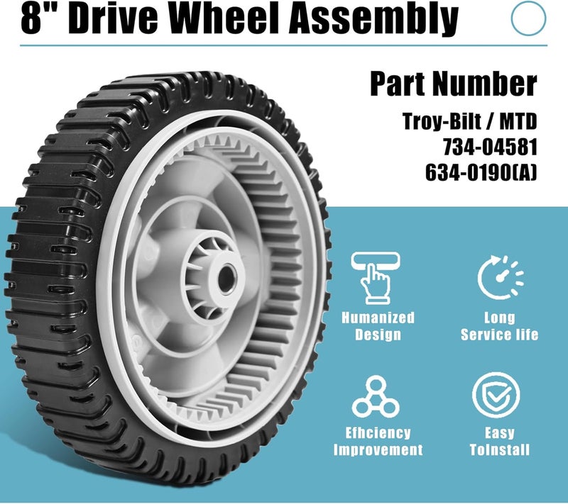 Sutmorly 734-04581 8" Lawn Mower Wheels Replacement for MTD 634-0190(A), Front Drive Wheels Compatible with MTD, Yard Man, Craftsman, Huskee, Yard Machines Self Propelled Walk-Behind Mowers, 2 Pack - Image 4